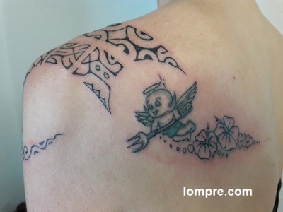 Rénovation et intégration du tatouage d'un petit ange